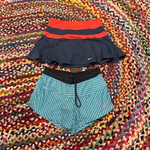 Nike Bundle. Red and Blue Skort and Striped Shorts